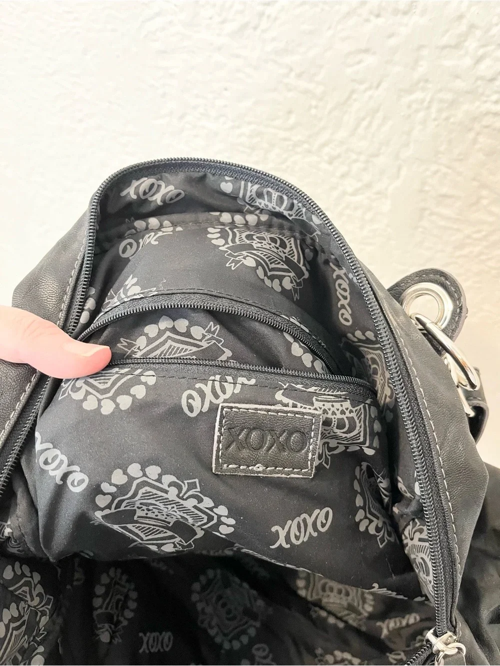 Vintage 90s Y2K Handbag Bag Black Faux Leather Hobo Ruffle XOXO